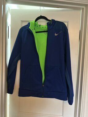 Nike Men’s M Therma Fit sphere full zip Hoodie Sweatshirt Blue Lime Green EUC